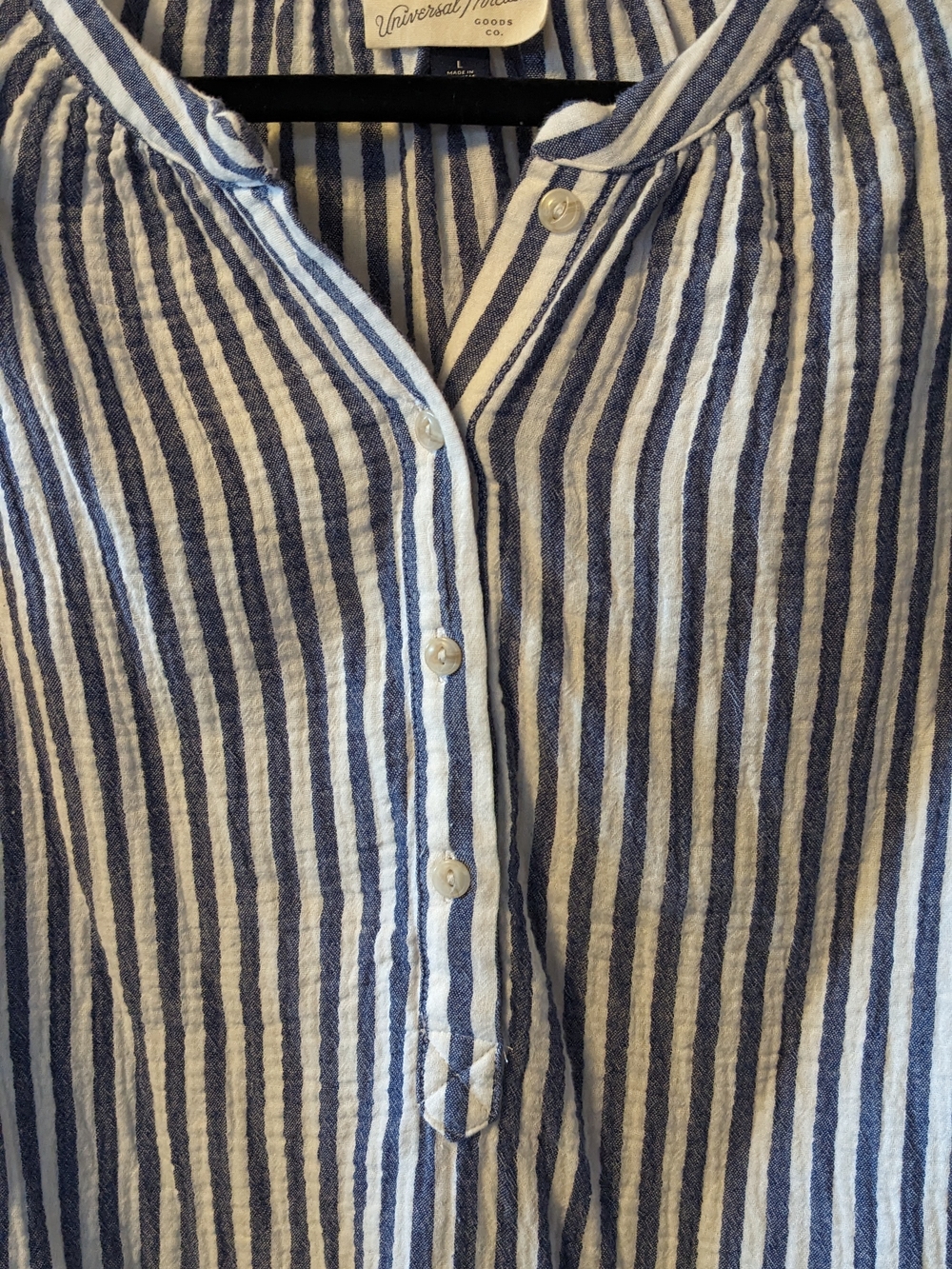 Universal Thread Blue and White Striped Button Front Top